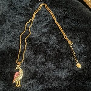 Elegant Gold and Pink Bird Pendant Necklace